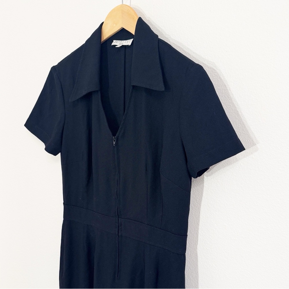 Parallel Black Jumpsuit Zipper Front Short Sleeves Wide Leg Size 8